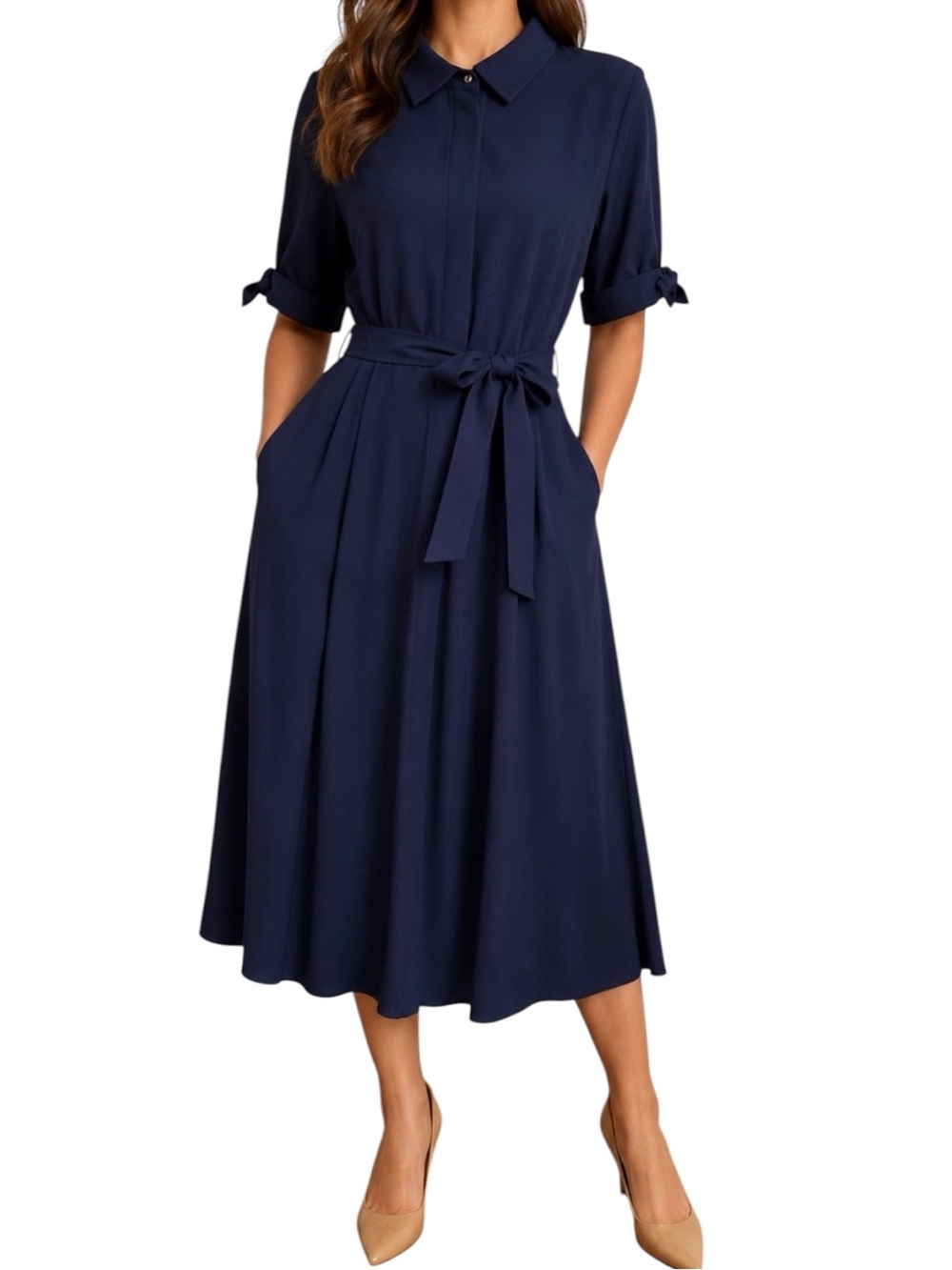 Calvin Klein Dark Blue Short Sleeve Midi Length Shirtdress Size 6